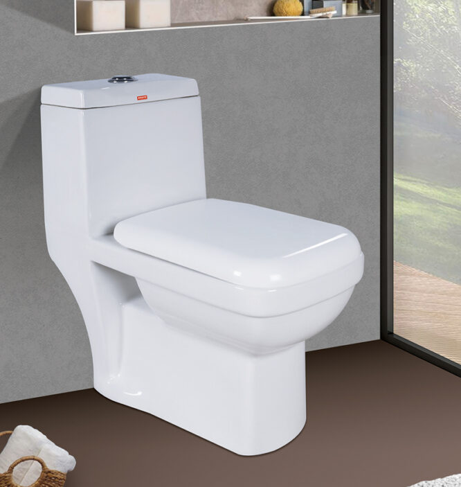 SOSYO EWC Ceramic ONE PIECE Vivo | INOX Square Western Toilet White | L : 25" x W : 14" x H : 26.5"