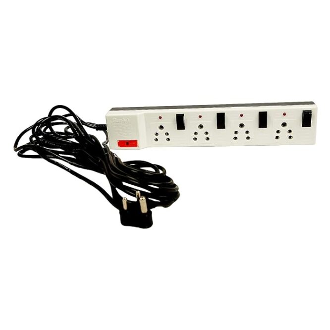 Marshal Universal Extension Power Box White  |Power Strip With Individual Switches & Indicators | 4 Socket with 4 switches| Available Cable Size : 2m , 5m